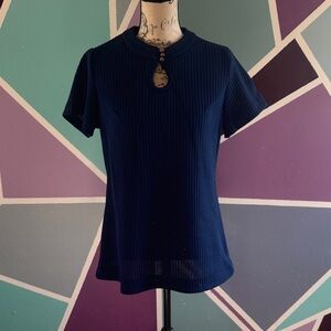 Vintage Navy Blue Ribbed Women's Top